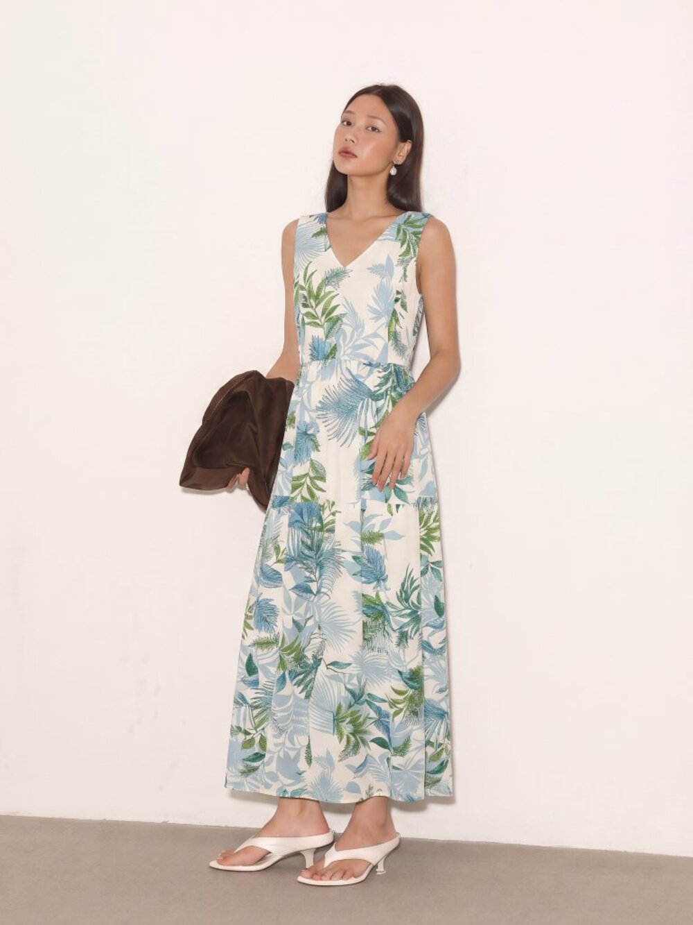 Keren Hart Tropical Leaf Maxi Dress Sleeveless Jersey Size L